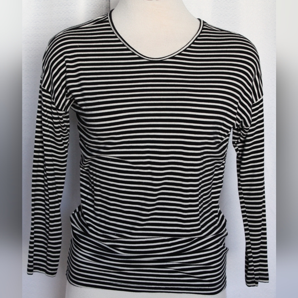 Old Navy Youth L Black & White Striped 3/4 Sleeve Crewneck